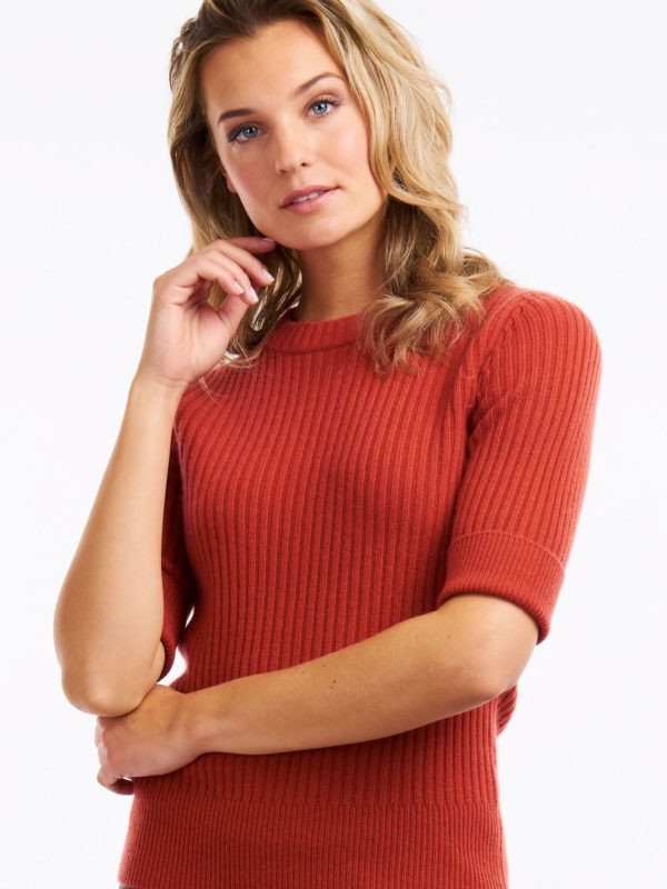 Geribde cashmere trui met korte mouw bestellen via fashionciao