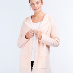 Lang cashmere vest met capuchon en franje bestellen via fashionciao