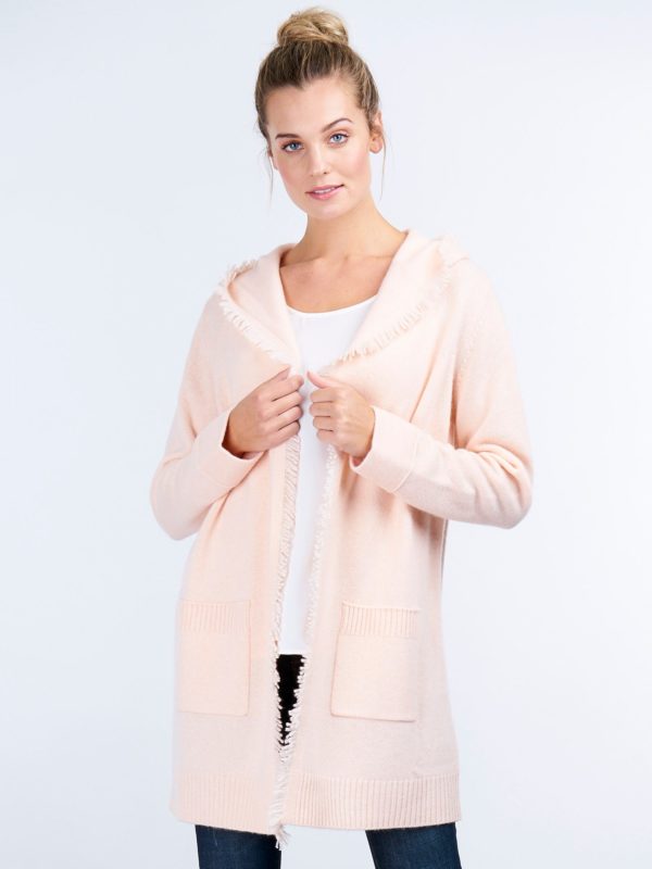 Lang cashmere vest met capuchon en franje bestellen via fashionciao