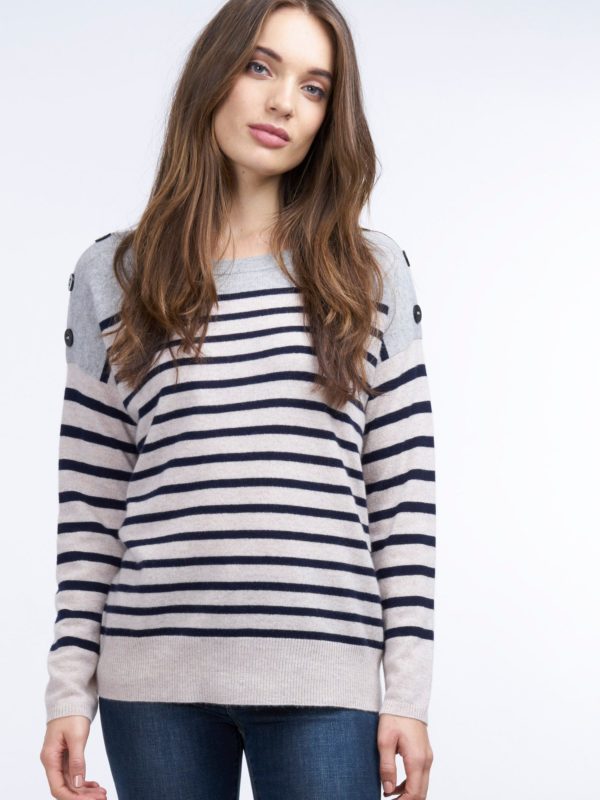 Gestreepte cashmere sweater met pofmouwen bestellen via fashionciao