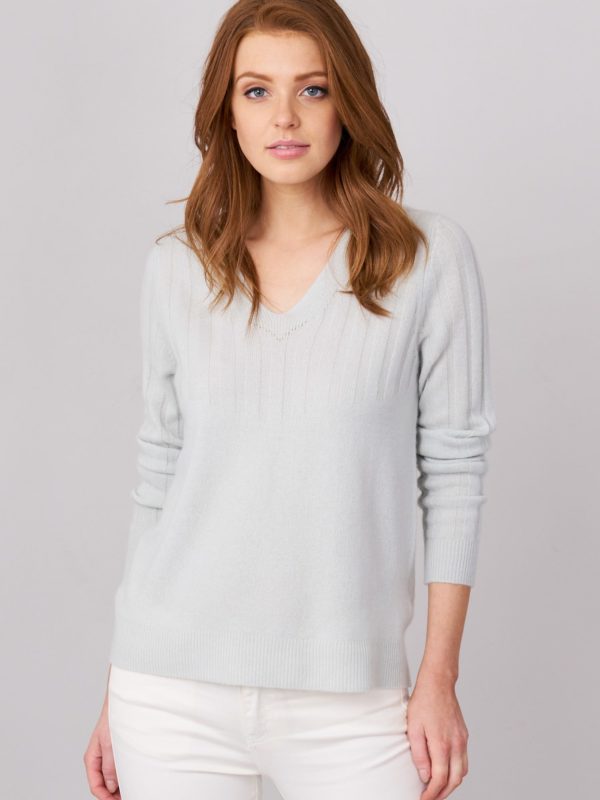 Geribde cashmere V-hals trui met elastaan bestellen via fashionciao