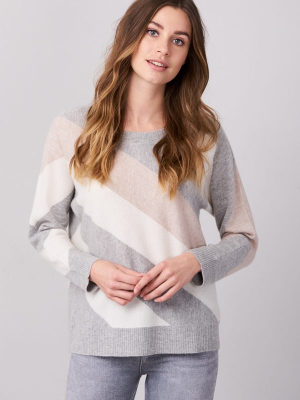 Cashmere intarsia trui met diagonale strepen bestellen via fashionciao