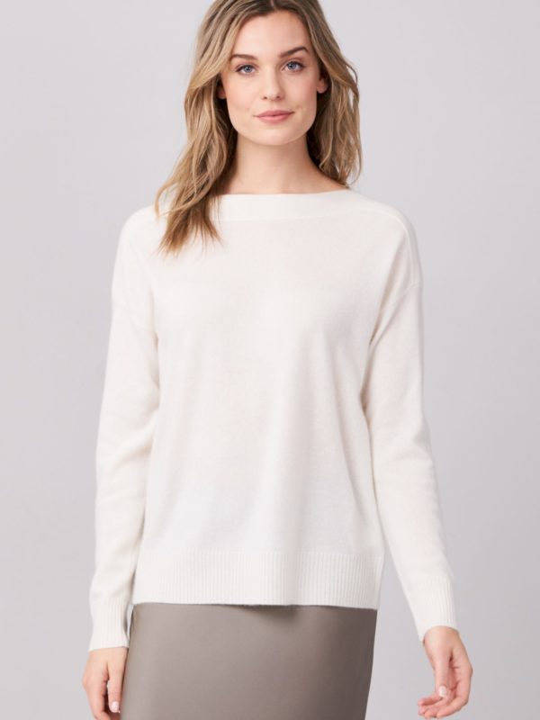 Cashmere sweater met geribde boothals bestellen via fashionciao