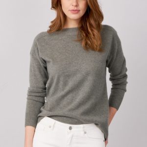 Cashmere sweater met geribde boothals bestellen via fashionciao