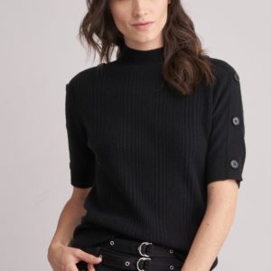 Fijn geribde cashmere trui met korte mouwen en opstaande kraag bestellen via fashionciao