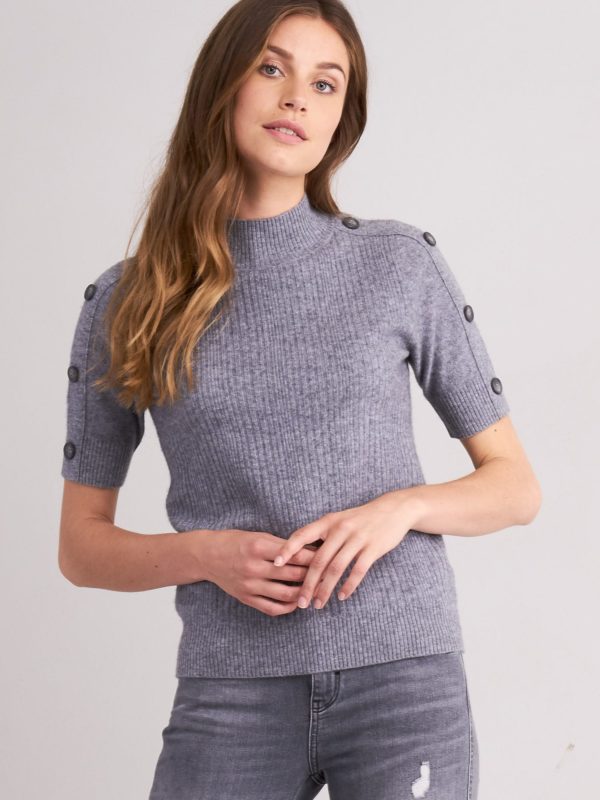 Fijn geribde cashmere trui met korte mouwen en opstaande kraag bestellen via fashionciao