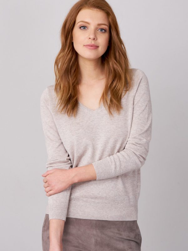 Basic sweater met V-hals van katoen-mix bestellen via fashionciao