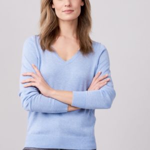 Basic sweater met V-hals van katoen-mix bestellen via fashionciao
