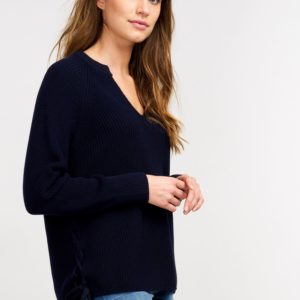 Geribde sweater met vetersluiting opzij bestellen via fashionciao