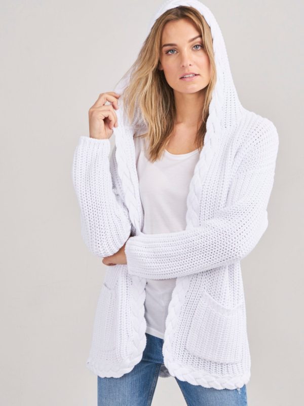 Grof gebreide geribde cardigan met capuchon bestellen via fashionciao