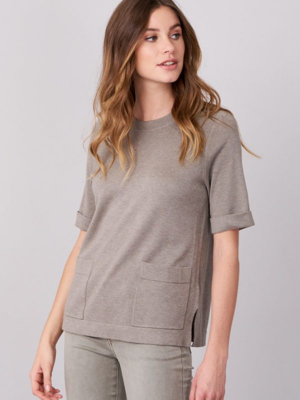 Pullover met korte mouwen en zakken van katoen-mix bestellen via fashionciao