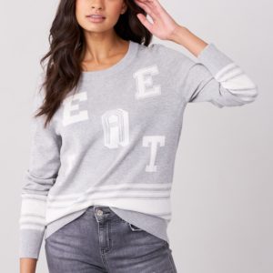 Intarsia sweater met letters en strepen bestellen via fashionciao