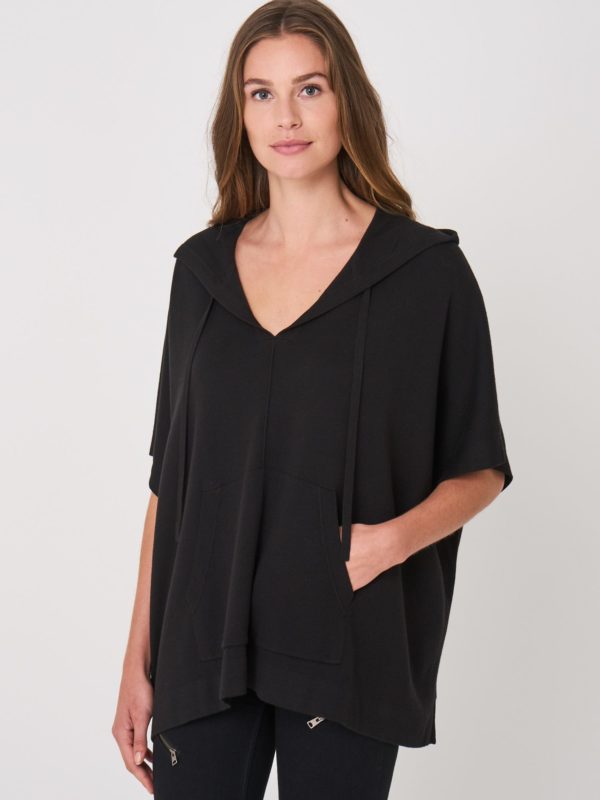 Poncho met capuchon van katoen melange bestellen via fashionciao