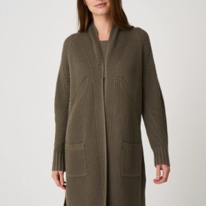Lang grof ribgebreid vest met pointelle details bestellen via fashionciao