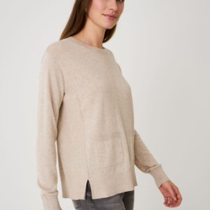 Losse trui met voorzakken en ribgebreide details aan de zijkant bestellen via fashionciao
