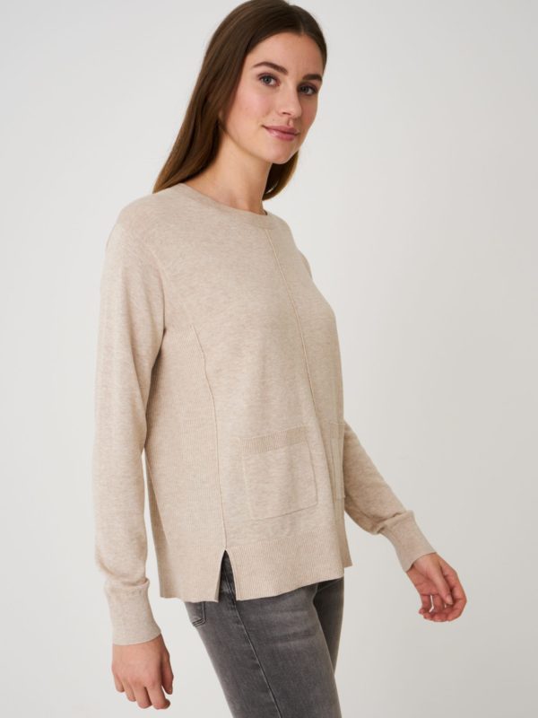 Losse trui met voorzakken en ribgebreide details aan de zijkant bestellen via fashionciao
