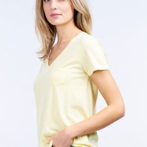 Basic dames T-shirt met V-hals en borstzak bestellen via fashionciao