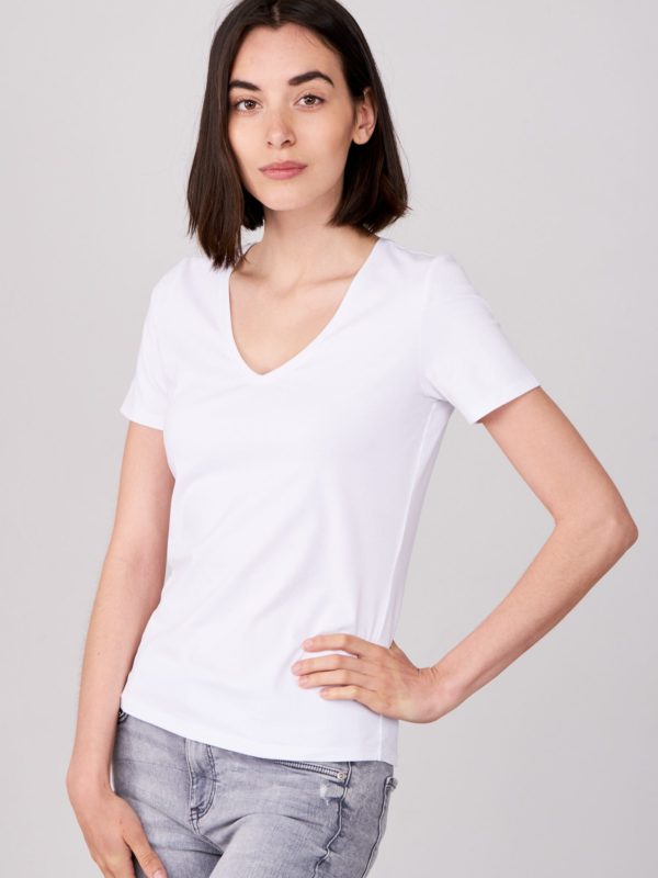 Basic katoenen T-shirt met V-hals bestellen via fashionciao