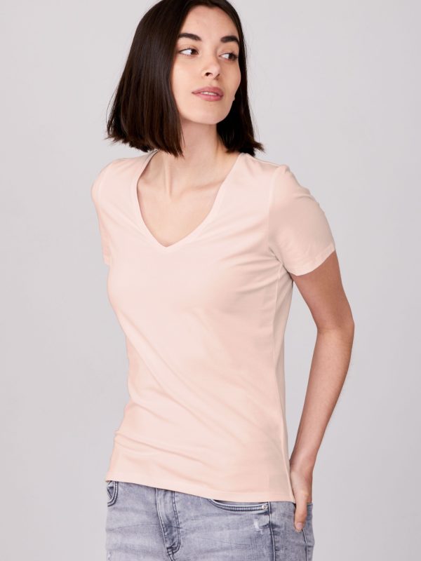 Basic katoenen T-shirt met V-hals bestellen via fashionciao