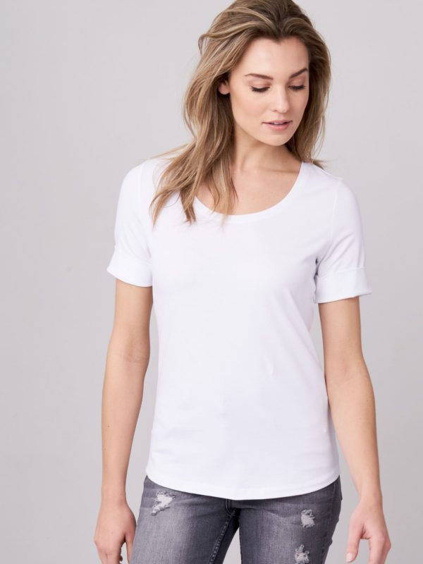 Basic T-shirt met opgerolde mouwen bestellen via fashionciao