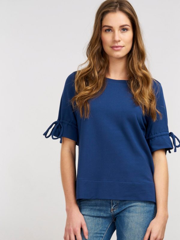 T-shirt van sweatshirtstof met trekkoord aan de mouw bestellen via fashionciao