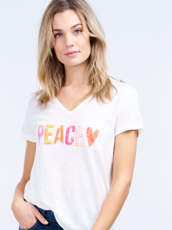 T-shirt met bedrukt PEACE opschrift bestellen via fashionciao