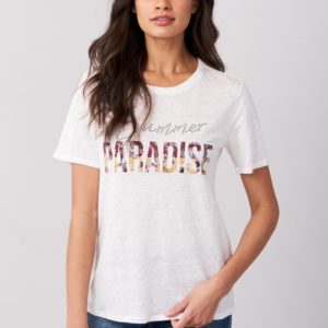 T-Shirt met PARADISE opschrift en strass-steentjes bestellen via fashionciao