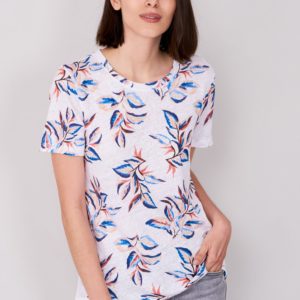 Linnen T-shirt met tropische print bestellen via fashionciao