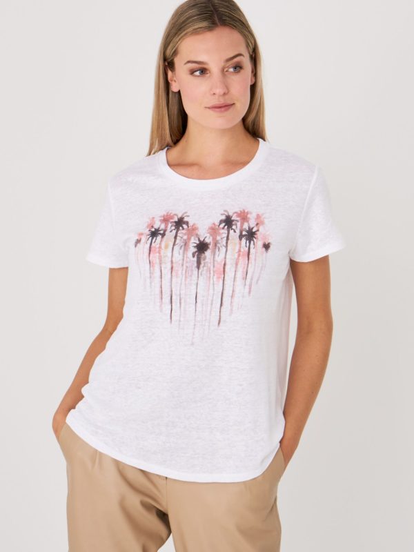 Puur linnen T-shirt met aquarel print bestellen via fashionciao