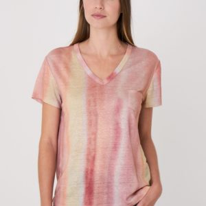 Puur linnen V-hals T-shirt met tie dye print bestellen via fashionciao