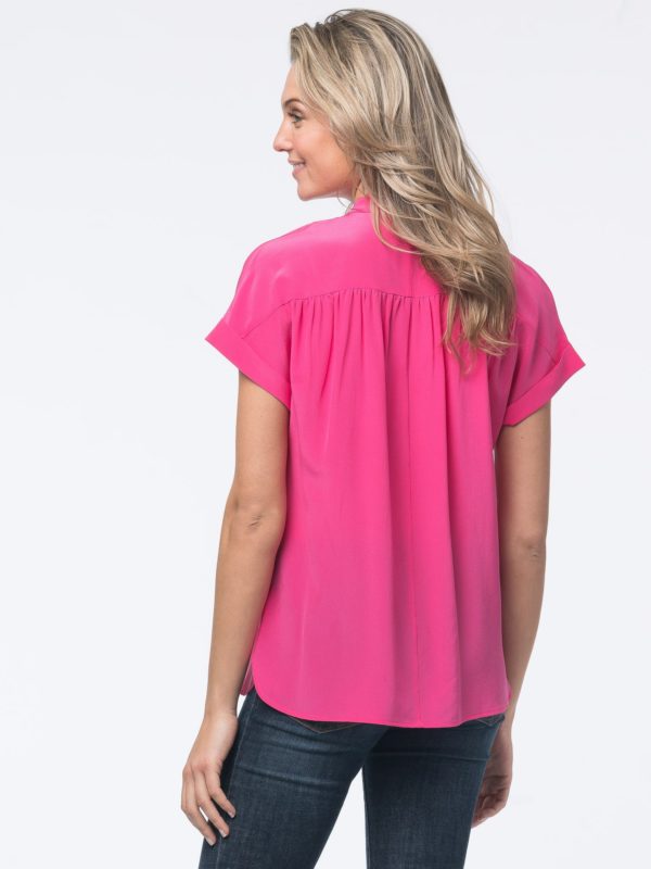 Zijden blouse met korte mouwen en knopen bestellen via fashionciao