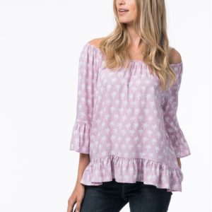 Off-shoulder blouse met palmbomen-print bestellen via fashionciao