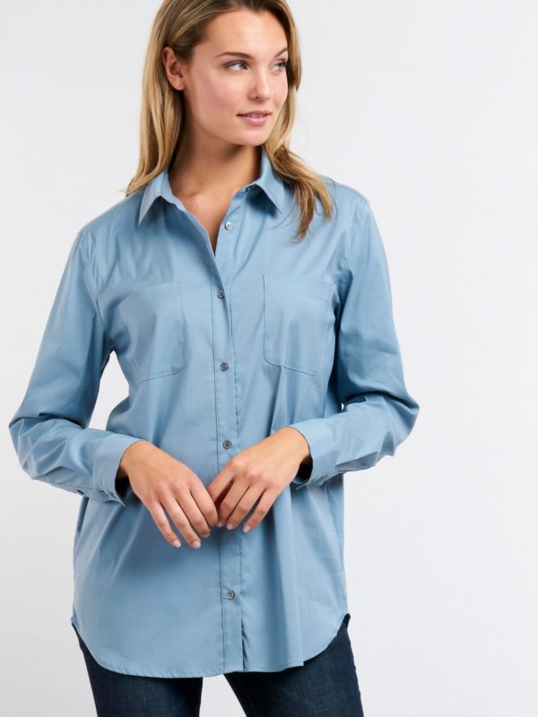 Lange blouse met borstzakken bestellen via fashionciao