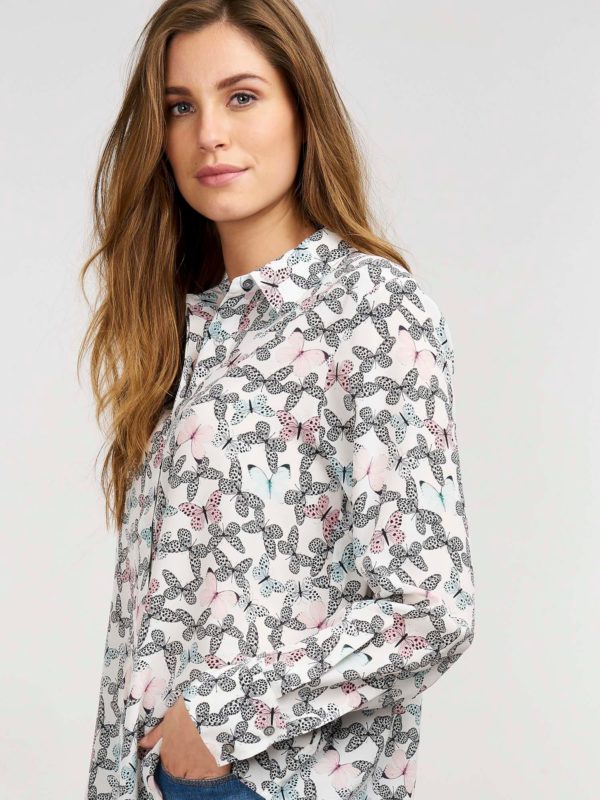Zijden blouse met vlinderprint bestellen via fashionciao