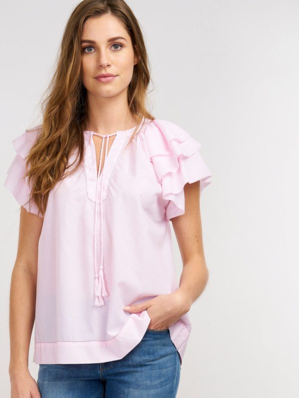 Gestreepte blouse met ruche aan de mouw bestellen via fashionciao