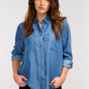 Denim blouse met borstzakken bestellen via fashionciao