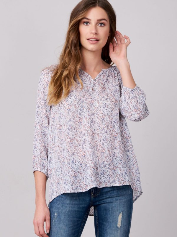 Zijden blouse met mille-fleur-print bestellen via fashionciao