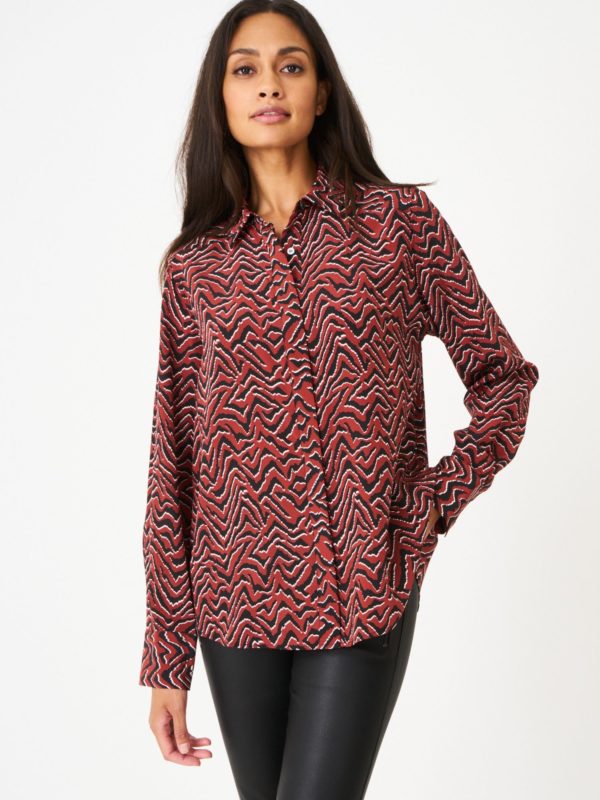 Zijden blouse met print en overhemdkraag bestellen via fashionciao