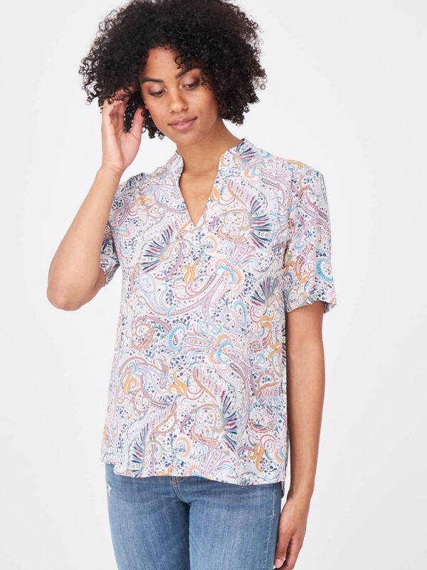 Zijden blouse met korte mouwen en fantasie-print bestellen via fashionciao