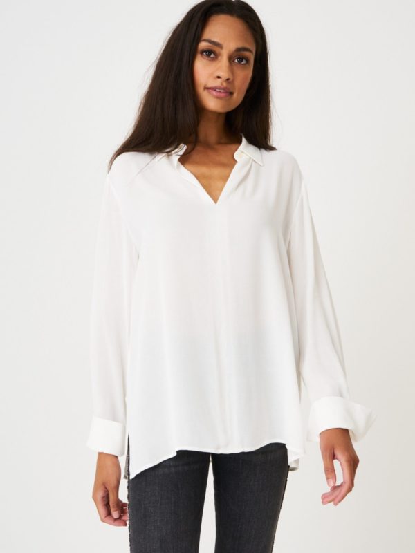 Basic lichte blouse met overhemdkraag bestellen via fashionciao