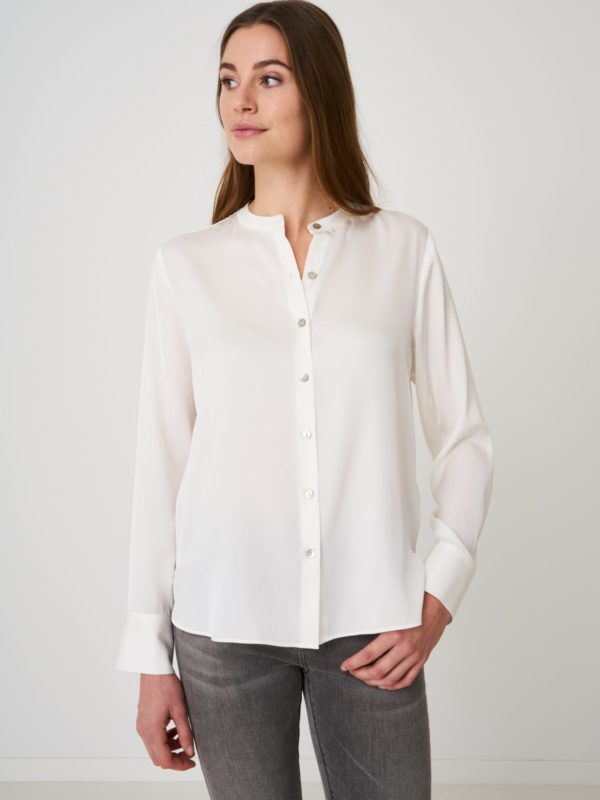 Basic stretch zijden blouse met ronde hals bestellen via fashionciao