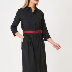 Lange jurk met overhemdkraag en tweekleurige riem bestellen via fashionciao
