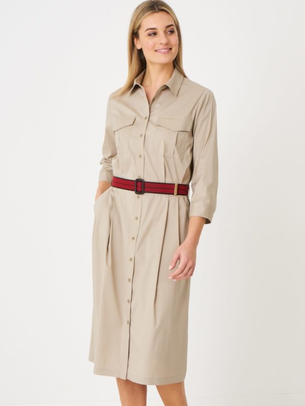 Lange jurk met overhemdkraag en tweekleurige riem bestellen via fashionciao
