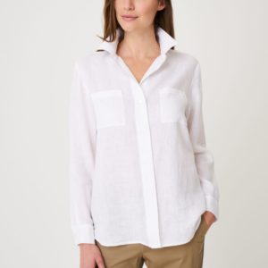 Basic linnen blouse met borstzakken bestellen via fashionciao