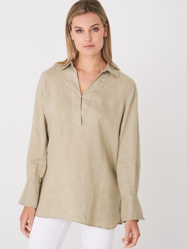 Basic linnen blouse met open overhemdkraag bestellen via fashionciao