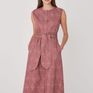 Mouwloze jurk met etnische print en riem bestellen via fashionciao