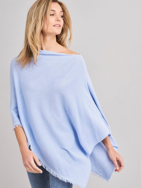 Lichte poncho met franje van katoen-melange bestellen via fashionciao