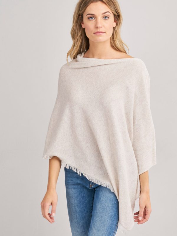 Lichte poncho met franje van katoen-melange bestellen via fashionciao