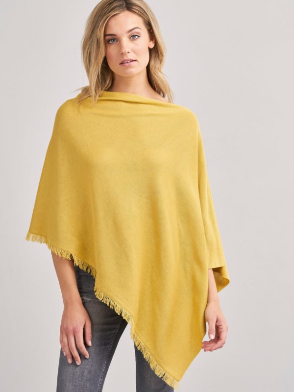 Lichte poncho met franje van katoen-melange bestellen via fashionciao