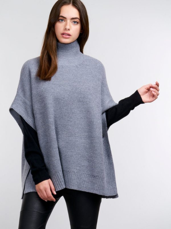 Poncho met opstaande kraag en glitter detail bestellen via fashionciao